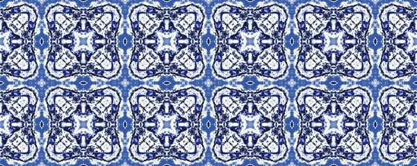 Blue Watercolor Rustic Ikat Blue Tribal Endless Drawing Ornate Geometric — Stock Photo, Image