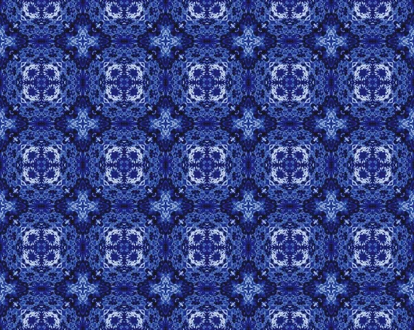 Blue Aquarelle Mosaic Floor Blue Tribal Endless Pattern Navy Floral — Fotografia de Stock