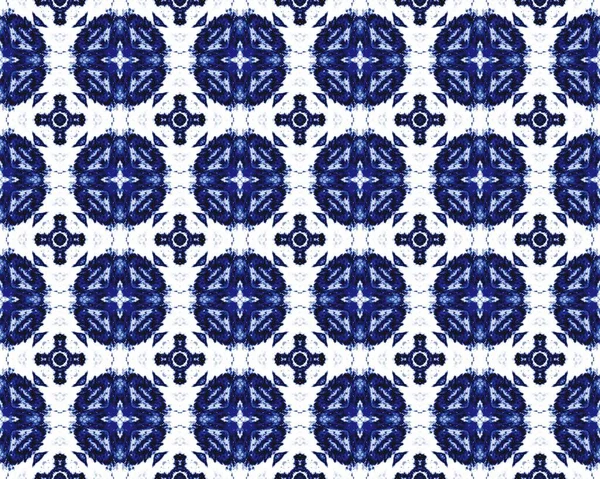 青いポルトガルの花の床 モロッコ幾何学的バティックプリント 青いスペイン語のエンドレステクスチャ モロッコ幾何学模様の床 デニムエスニックフラワータイル インドの幾何学的図面 青い花 Ikat — ストック写真