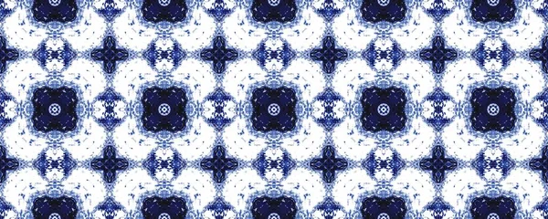 Blaue Aquarell Ethnische Tinte Ornamentblume Vintage Geometric Batik Print Weiße — Stockfoto