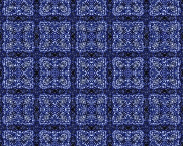 Blauwe Indonesische Eindeloze Ikat Marine Etnische Bloemenverf Tribal Geometrische Patroon — Stockfoto