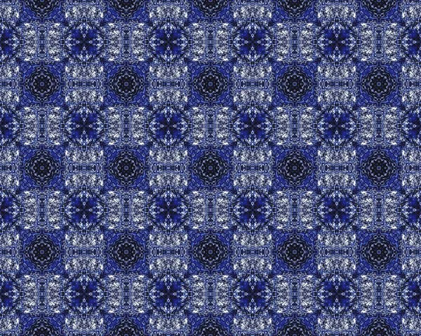Blue Aquarelle Mosaic Stars Spanish Geometric Flower Tile Indigo Ethnic — Fotografia de Stock