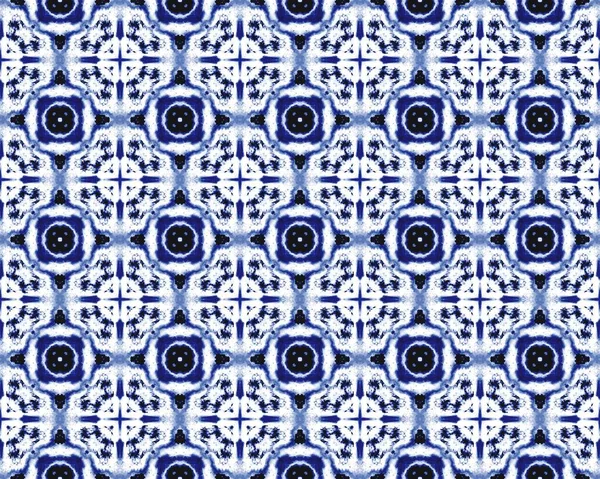 Blue Oriental Ethnic Dye Spanish Quatrefoil Pattern Traditional Geometric Flower — 图库照片