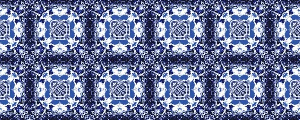 Bleu Maroc Floral Ikat Sol Motif Ethnique Blanc Peinture Batik — Photo