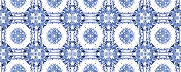 ブルー ウズベキスタン ロシア タイル アラベスク幾何学的バティックイカット ヴィンテージ幾何学模様インク 海軍の花のタイル 青い部族の花 リスボン四重奏曲 Print — ストック写真