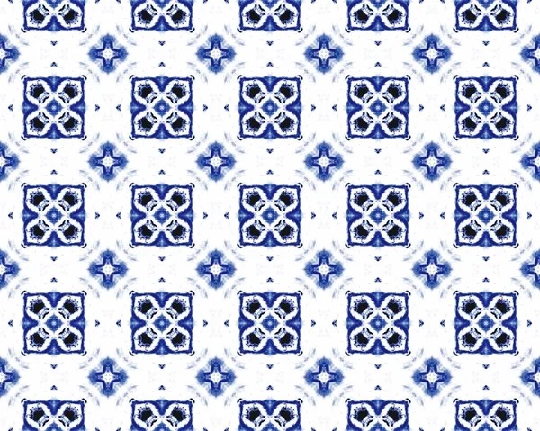 Blue Pakistan Mosaic Floor Navy Ethnic Flower Tile Watercolor Geometric — 图库照片