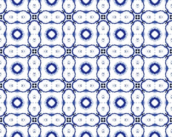 Blue Aquarelle Floral Ikat Watercolor Geometric Flower Tile Turkish Seamless — Stockfoto