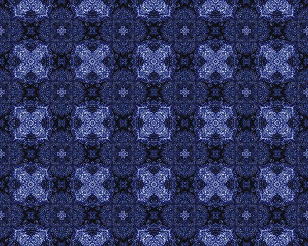 Blauwe Aquarelle Etnische Tegel Geometrische Bloemenverf Van Lissabon Vintage Quatrefoil — Stockfoto