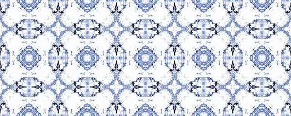 Blauw Oezbekistan Bloemmotief Spijkerbloementegel Aquarelle Geometrische Patroon Vloer Indian Seamless — Stockfoto