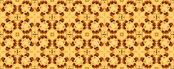 黄色の西部ロシア語のテクスチャ 明るいスペインのオーナメントの花 アイルランド系民族絵画 エスニック パターン イカット アラビア幾何学的バティックフロア アラベスク幾何学的ボホ 茶色い花墨汁 — ストック写真