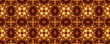 Sarı Hareket Sonsuz Batik. Parlak Çiçek desenli Boho. Parlayan Geometrik Çiçek Boyası. Endonezya Gizemli Katları. Batı Asit Süsleme Şablonu. Soyut Geometrik Döşeme. Kahverengi Etnik İkat