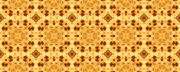 黄色のリスボンエンドレスパターン 酸性の花のプリント 伝統的なロシアの星 幾何学模様のタイルを成長させる モロッコの幾何学的インク 高齢者Ornate Quadrefoil Texture ブラウンエスニック ペイント — ストック写真