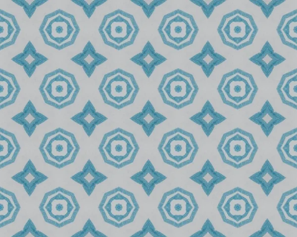 Blue Floral Floor Tribal Geometric Quatrefoil Spanish Mosaic Pattern Aquarelle — 图库照片