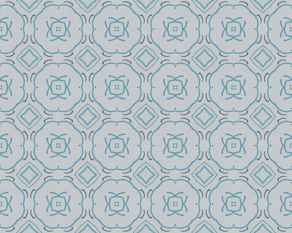 灰色の花バティックBoho ブルー エスニック タイル アラビア語の装飾のテクスチャ ブルーヴィンテージ花のデザイン 白パキスタンモザイクモチーフ 三角幾何学フラワープリント ポルトガル幾何学模様の床 — ストック写真