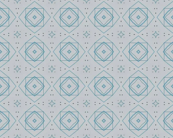 幾何学模様の印刷を並べ替えます 青いポルトガルの花の床 ボヘミアン幾何学的バティックタイル 灰色の花イカット トライバル オーナメント パターン ブルー エスニック 青スペイン民族の花 — ストック写真