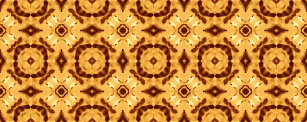 黄色の西ロシアのパターン ロシア系アラビア人の幾何学的花 年老いた花柄プリント アラベスク幾何学模様 インドネシアの花星 リスボン幾何学の花Boho ブラウンエスニックタイル — ストック写真