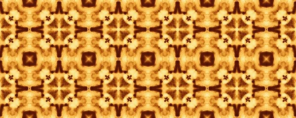 黄色のアラビア語ロシア語のテクスチャ パキスタン フローラル イカット 水彩幾何学的タイル 自然インド幾何学的花 クレイフローラルフラワープリント リスボン幾何学模様インク ブラウンエスニック ペイント — ストック写真