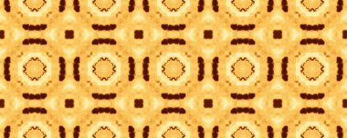 Sarı Süslü Etnik Batik. Aquarelle Geometric Ikat. Batı Geometrik Fayans. Arap kahvesi, pürüzsüz desen. Geleneksel Sonsuz Döşeme. Parlak Etnik Desen Mürekkebi. Kahverengi Çiçek Yeri