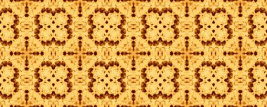 Kahverengi İspanyol Mozaik dokusu. Endonezyalı Floral Boho. Aquarelle Geometrik Yazdırma. Sunny Fas Geometrik Tasarımı. Arap Geometrik Çiçek Boyası. Clay Çiçek Şablonu Ikat. Sarı Etnik Boho