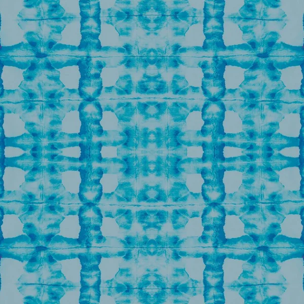 Teal Ethnic Tie Dye White Fabric Design Schneebedecktes Muster Azurblaue — Stockfoto