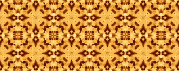 黄色いスペインのロシアの花 明るいトルコ語シームレスなテクスチャ ヴィンテージ幾何学的バティックイカット 概要幾何学的ボホ 東洋のエンドレスフロア 自然花模様の床 ブラウンエスニック インク — ストック写真