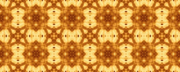 黄色のインドの神秘的なパターン 泥の部族の装飾デザイン ラフフローラルバティックイカット ポルトガルのロシアスター 概要幾何学的インク 西幾何学模様のペイント ブラウンエスニック Print — ストック写真
