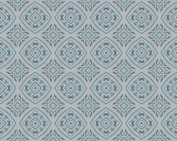 青いインドモザイクの花 スペイン幾何学模様 花序に幾何学的な装飾が施されています ブルーフローラルプリント ボヘミアン幾何学的パターンIkat 白民族バティックタイル インドネシア民族誌 — ストック写真