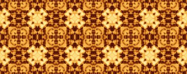 Sarı Batı Sonsuz Tasarım. Hareketli Geometrik Desen Boho. Yanık Çiçek Döşemesi. Özbekistan Rustik İkat. Sunny Vintage Quatrefolil Deseni. Geleneksel Geometrik Boya. Kahverengi Etnik mürekkep