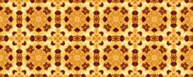 Sarı Fas Çiçek dokusu. Nature Vintage Quatrefolil Batik. Hint Geometrik Fayansları. Doğulu Mistik Boho. Aquarelle Geometric Zemin. Clay Etnik Şablon Boyası. Kahverengi Çiçekli Boho