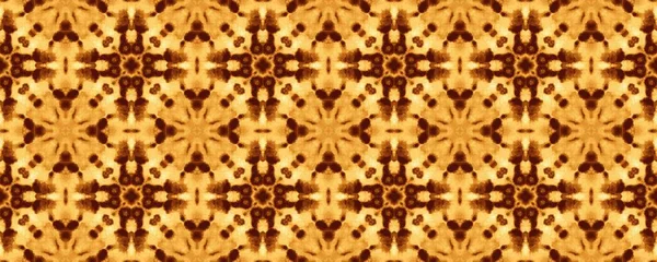 黄色のヴィンテージ民族バティック アメリカン ジオメトリック インク 砂の花模様のタイル アラベスク神秘主義 ロシアのリスボンのシームレスなパターン トライバル幾何学的バティックBoho ブラウンエスニック ペイント — ストック写真