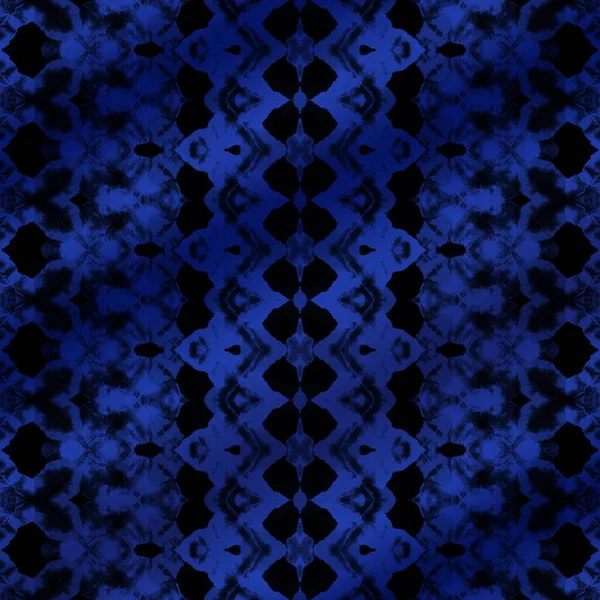 Bohemia Azul Acuarela Boho Negra Azul Teñido Zigzag Geométrico Textil —  Fotos de Stock