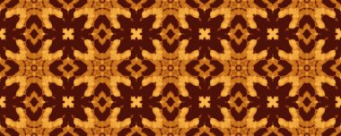 Sarı Süslü Mozaik Batik. Clay Çiçek Parmak İzi. Hareketli Geometrik Desen Boyası. Fas 'ın Mystic Boho' su. Hafif Vintage Quatrefolil Deseni. Soyut Geometrik Kat. Kahverengi Etnik Döşeme