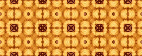 ブラウンリスボンエンドレスデザイン アメリカン ミスティック タイル 明るい民族の花イカット インド幾何学的バティックフロア ボヘミアン幾何学的ボホ 自然のアラビアのシームレスな花 黄色花絵具 — ストック写真