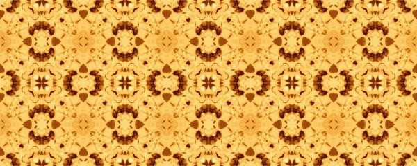 ブラウンインディアンエンドレスバティック モロッコ幾何学的バティックタイル 伝統的な神秘的なインク ボヘミアン幾何学的インク 高齢者運動Quadrefoilテクスチャ 民族模様の床を焼きます 黄色の花のイカット — ストック写真