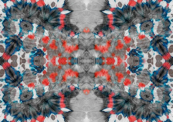 Tie Dye Cinza Abstrato Tela Mancha Azul Vermelha Splotch Pano — Fotografia de Stock
