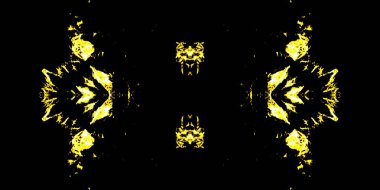 Sarı Fırça Boyası. Alevli kravat deseni. Parlayan Suluboya Mürekkebi. Graffiti stili. Uzay Kova dokusu. Altın fırçalı ipek. Kara Kirli Sanatlar Sanatçısı. Siyah Sembol Süslemesi.