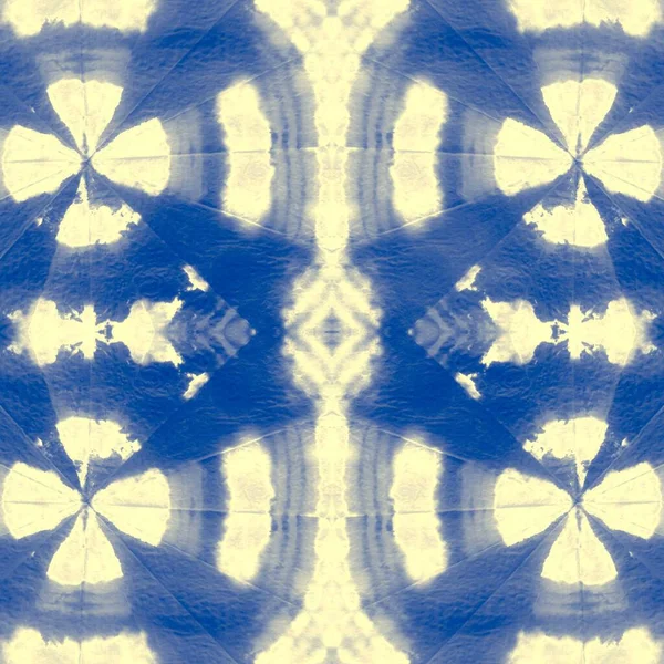 Sea Dyed Art Batik Blue Kaleidoscope Tile Indigo Effect Grunge — Stock Photo, Image