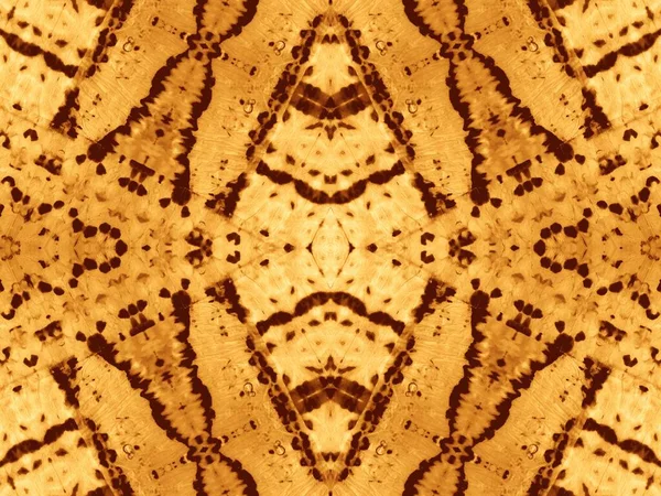 Ocher Zigzag Motif Tie Dye Batik Impresión Acuarela Oro Pintura — Foto de Stock