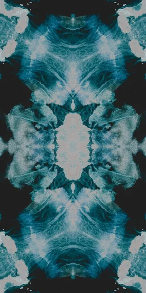 Éjszakai Etnikai Festett Művészet Ragyogó Geometriai Csempe Kék Füstös Művészeti — Stock Fotó