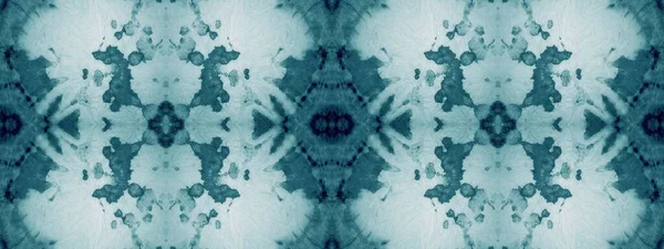 White Ethnic Tie Dye Snow Geometric Ornament Blue Messy Watercolor — стокове фото