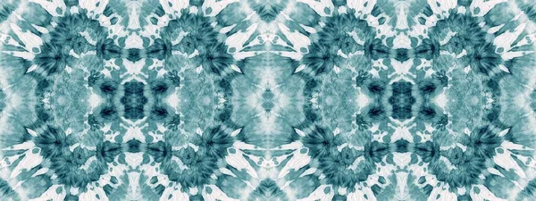 Cyan Tie Dye Batik Light Ethnic Ornament Snow Grunge Background — Zdjęcie stockowe