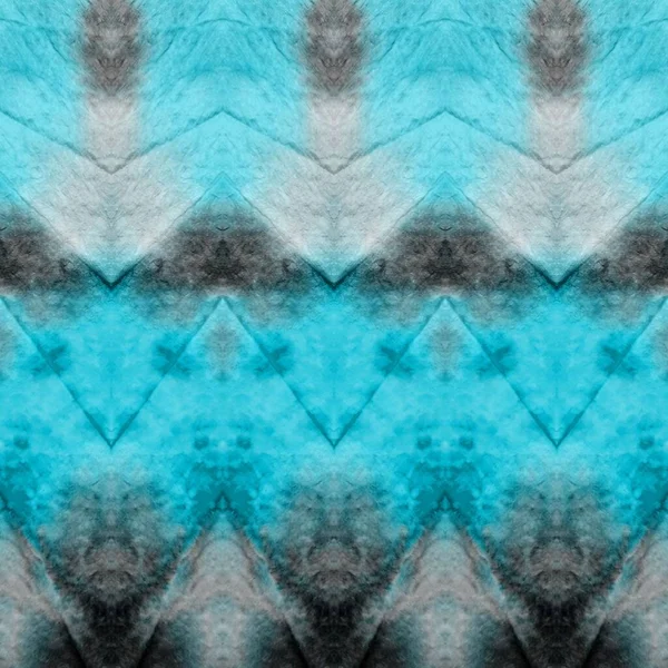 グレーアクアタイダイジグザグ 氷の冬のダーティアート 水のアクエレルペイント 雪死んだクリスマスジグザグ ブラックブルーインクパターン 灰色の茶色の絹 ブルー水彩プリント グレイタイ Print — ストック写真