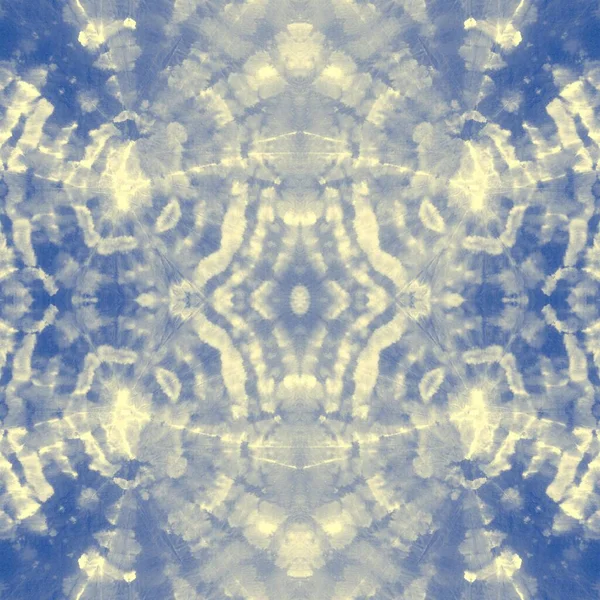 Sea Tie Dye Art Blue Geometric Tile Yellow Dirty Art — Stock Photo, Image