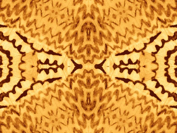 Ochre Zigzag Motif Arte Tingida Étnica Tinta Aquarelle Amarela Folk — Fotografia de Stock