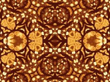 Ochre tekrar ediyor. Kravat boyası. Kahverengi Soyut Kova. Asit Soyut Suluboya. Hasarlı Fırça Materyali. Altın Graffiti Grunge. Çalı çırpı ipeği. Parlak Grunge Arkaplanı.