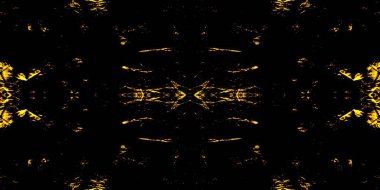 Sarı Fırçalı Doku. Aztek kravat boyası tasarımı. Metalik soyut doku. Graffiti Grunge 'ı parlat. Karanlık Soyut Suluboya. Altın Yağlı Fırça. Uzay Kirli Sanatlar Tarzı. Siyah Süslü Döşeme.