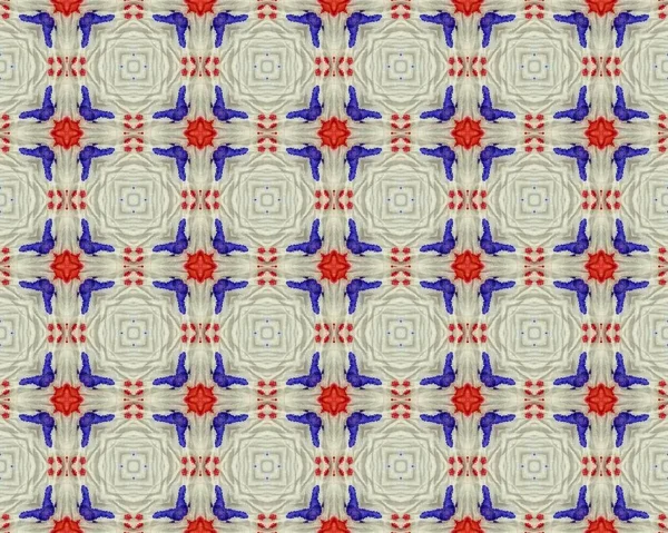 Abstrakt Geometriskt Mönster Ikat Stamprydnad Blomma Red Bohemian Endless Print — Stockfoto