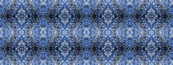 Blue Ethnic Dyed Art Navy Ogee Seamless Grey Grunge Background — Foto Stock