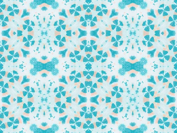 Tinta Óleo Folclórica Cyan Amarela White Boho Ikat Tile Efeito — Fotografia de Stock