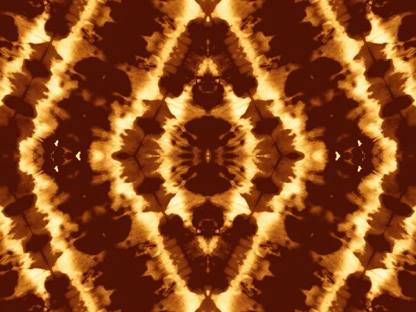 Ochre Geometrisch Motief Artistieke Tie Dye Bruine Abstracte Druk Glanzende — Stockfoto